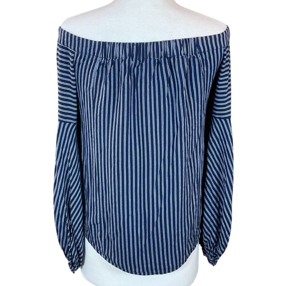 Anthropologie Maeve Clotille Navy & White Striped Off-the-Shoulder LS Top Sz 4 - Picture 5 of 10